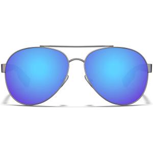 CARFIA Wide Temples Pilot Sunglasses for Men Polarized UV400 Protection Classic Trendy Style Eyewear CA5378(6. Grey Frame + Optical Palladium Blue Mirror)