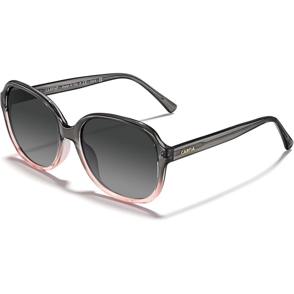 imageCARFIA Acetate Polarized Sunglasses for Women UV Protection Retro Trendy Big Sunnies CA20243 Pink Gray Frame Gray Gradient Lens