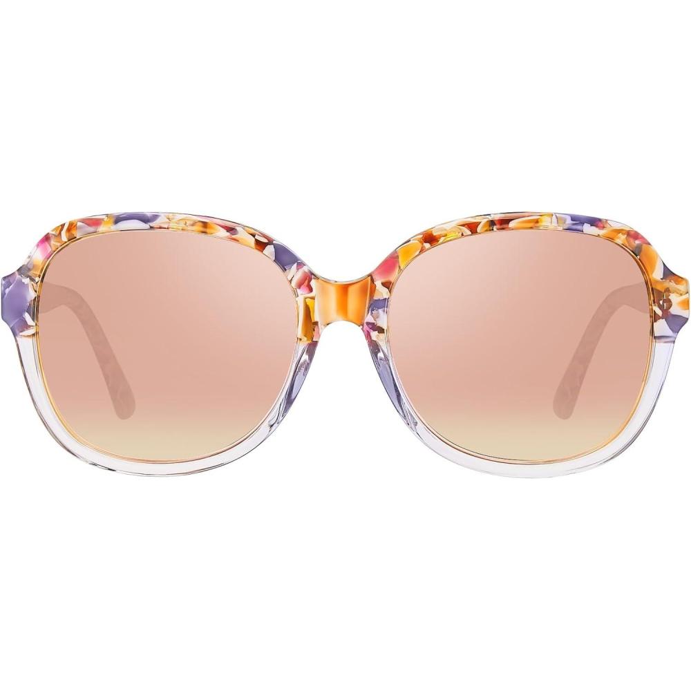imageCARFIA Acetate Polarized Sunglasses for Women UV Protection Retro Trendy Big Sunnies CA20249 Pink Clear Tortoise Frame Pink Mirrored