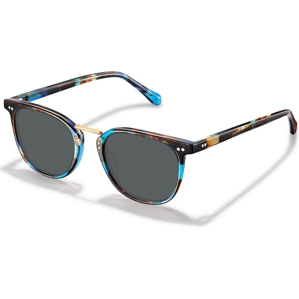 imageCARFIA Fashion Acetate Polarized Womens Sunglasses Small Face Retro Metal Bridge Sunnies CA50153 Blue Tortoise Frame Grey Lens