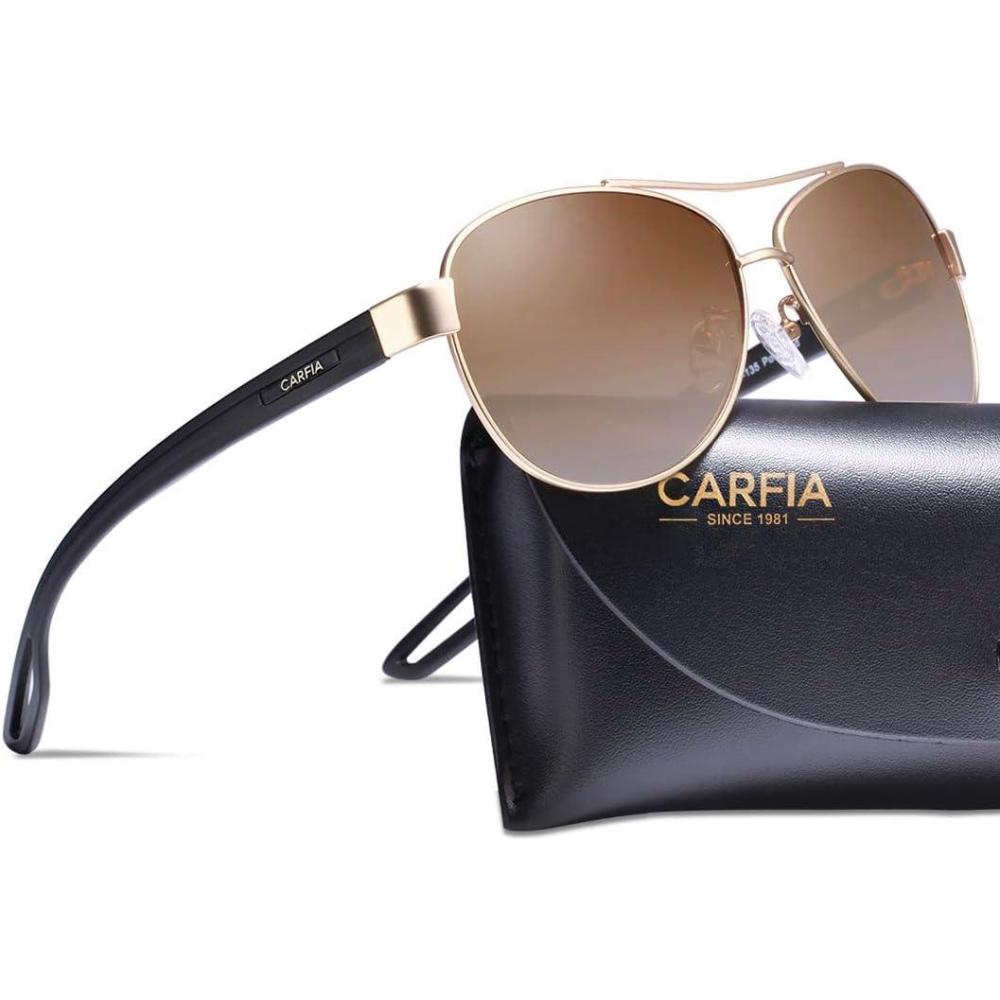 imageCARFIA Polarized Sunglasses for Women UV Protection UltraLightweight Comfort Metal Frame Driving Glasses CA32102 Brown Gradient Lens Matte Metal Frame