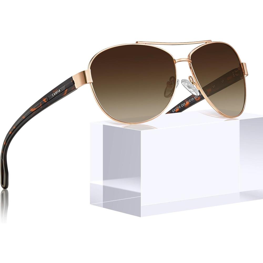 imageCARFIA Polarized Sunglasses for Women UV Protection UltraLightweight Comfort Metal Frame Driving Glasses CA32102 Brown Gradient Lens Polished Metal Frame