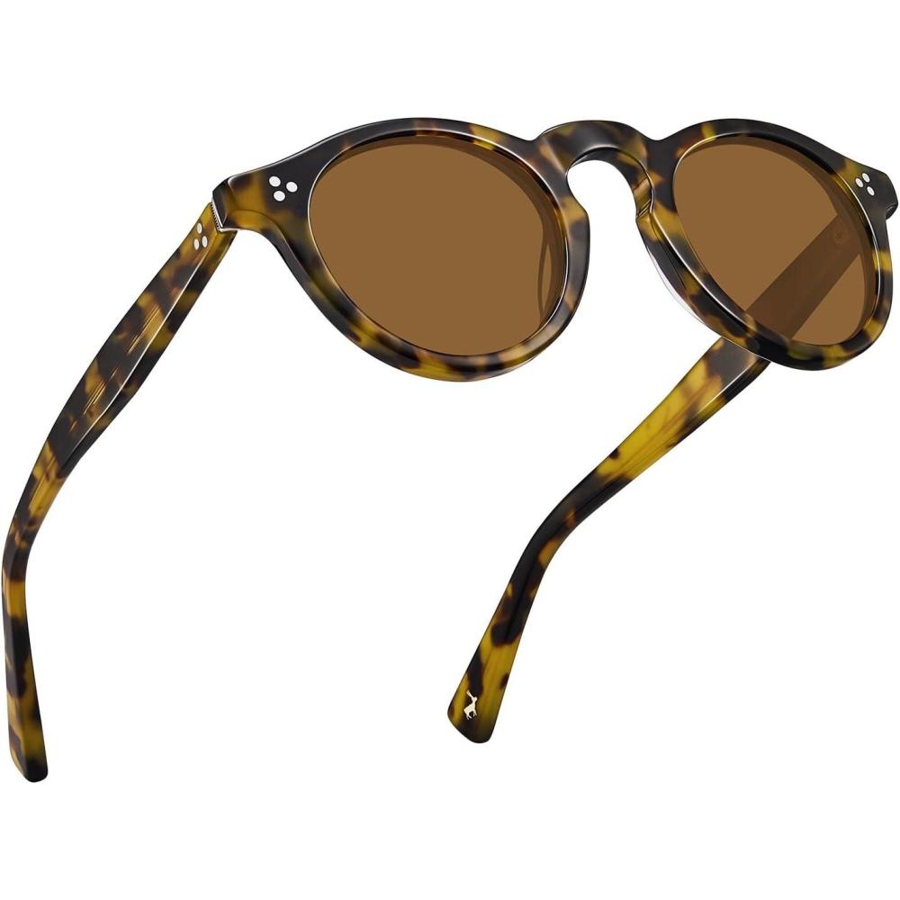 imageCARFIA Retro Mens Sunglasses Polarized UV400 Protection Small Round Acetate Italian Luxury Style Driving Shades6tortoise Frame Brown Lens
