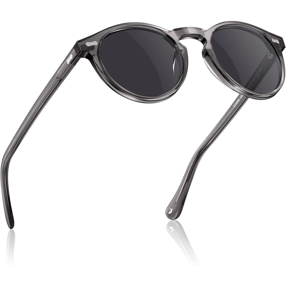 imageCARFIA Retro Polarized Sunglasses for Men UV400 Protection Handmade Acetate Round Frame CA5288LR6 Grey Frame Grey Lenses