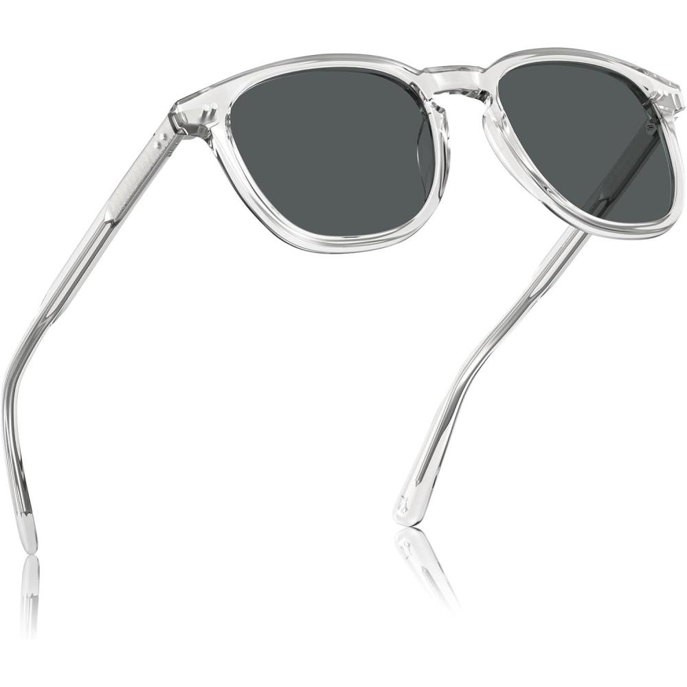 imageCARFIA Retro Polarized Sunglasses for Women Small and Medium Face UV Protection Handcrafted Acetate Frame Sunnies CA52852 Transparent Frame Grey Lens