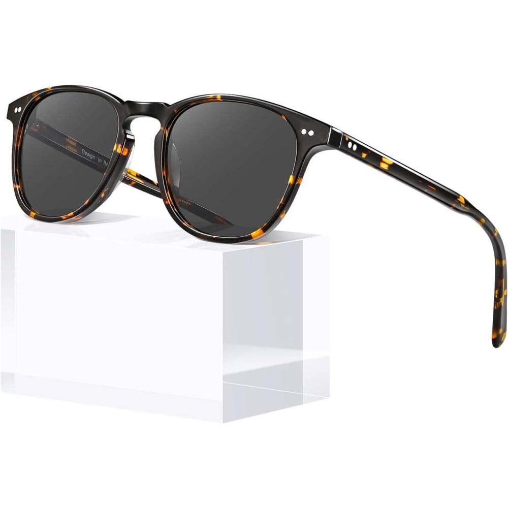 imageCARFIA Retro Polarized Sunglasses for Women Small and Medium Face UV Protection Handcrafted Acetate Frame Sunnies CA52858 Tortoise Frame Grey Lens