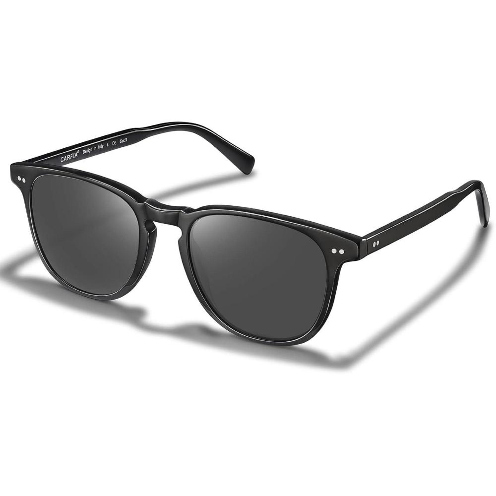 imageCARFIA Retro Polarized Sunglasses for Women Small and Medium Face UV Protection Handcrafted Acetate Frame Sunnies CA528593 Black Frame Grey Lens