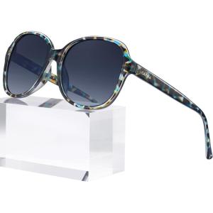 CARFIA Acetate Polarized Sunglasses for Women UV Protection Retro Trendy Big Sunnies CA2024(2-2. Blue Gradient Lens)