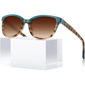 CARFIA Designer Acetate Womens Polarized Sunglasses Small to Medium Face Trendy Shades UV Protection Hypoallergenic Handmade(1. Blue&brown Floral Frame Gradient Brown Lens)