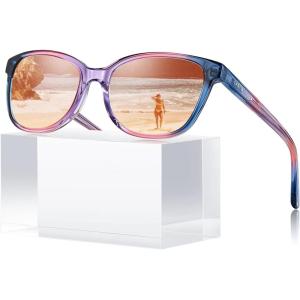 CARFIA Designer Acetate Womens Polarized Sunglasses Small to Medium Face Trendy Shades UV Protection Hypoallergenic Handmade(4. Blue&pink&purple Frame Pink Mirrored Lens)