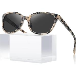 CARFIA Designer Acetate Womens Polarized Sunglasses Small to Medium Face Trendy Shades UV Protection Hypoallergenic Handmade(5. Beige Frame Grey Lens)