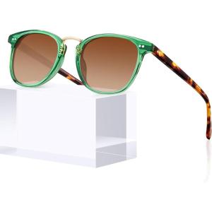CARFIA Fashion Acetate Polarized Womens Sunglasses Small Face Retro Metal Bridge Sunnies CA5015(2-2. Crystal Green Frame Brown Gradient Lens)
