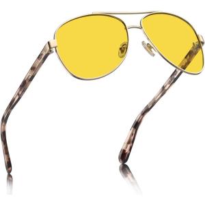 CARFIA Pilot Night Driving Glasses for Women Men, Trendy Night Vision Goggles Reduce Glare, Enhance Clarity for Safety CA3216(Rose Gold Frame + Light Pink Tortoise Temple)