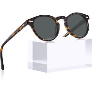 CARFIA Polarized Sunglasses for Women UV Protection Small Face Acetate Frame CA5288(1. Tortoise Frame Grey Lens)