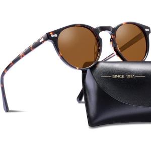 CARFIA Polarized Sunglasses for Women UV Protection Small Face Acetate Frame CA5288(2. Tortoise Frame Brown Lens)