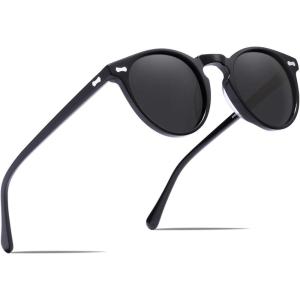 CARFIA Polarized Sunglasses for Women UV Protection Small Face Acetate Frame CA5288(3. Black Frame Grey Lens)