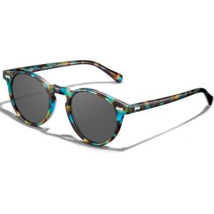CARFIA Polarized Sunglasses for Women UV Protection Small Face Acetate Frame CA5288(4. Flower Frame Grey Lens)