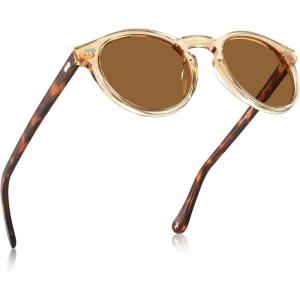 CARFIA Polarized Sunglasses for Women UV Protection Small Face Acetate Frame CA5288(6. Clear Brown Frame Brown Lens)