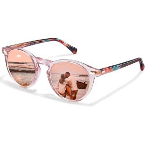 CARFIA Polarized Sunglasses for Women UV Protection Small Face Acetate Frame CA5288(6. Pink Mirror)