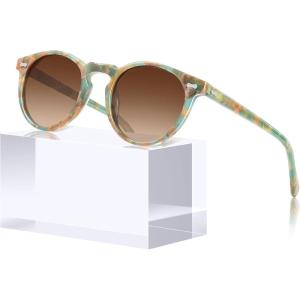 CARFIA Polarized Sunglasses for Women UV Protection Small Face Acetate Frame CA5288(8. Flower Brown Gradient Lens)