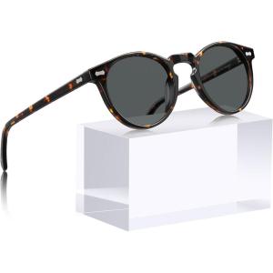 CARFIA Polarized Sunglasses for Women UV Protection Small Face Acetate Frame CA5288(9. Tortoise Frame Grey Lens)