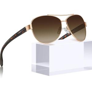 CARFIA Polarized Sunglasses for Women UV Protection Ultra-Lightweight Comfort Metal Frame Driving Glasses CA3210(2. Brown Gradient Lens Polished Metal Frame)