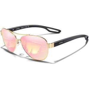 CARFIA Polarized Sunglasses for Women UV Protection Ultra-Lightweight Comfort Metal Frame Driving Glasses CA3210(6. Pink Mirror Polished Metal Frame)