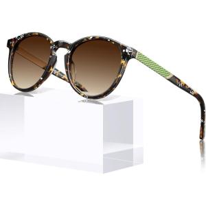 CARFIA Retro Acetate Round Polarized Sunglasses For Women UV 400 Protection, Small Face Frame Vintage Circle Shades CA5201(3. Red & Blue Floral Frame + Brown Lens)