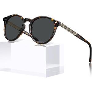 CARFIA Retro Acetate Round Polarized Sunglasses For Women UV 400 Protection, Small Face Frame Vintage Circle Shades CA5201(4.tortoiseshell Frame + Brown Lens)