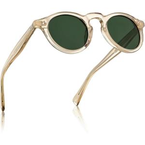 CARFIA Retro Men’s Sunglasses Polarized UV400 Protection, Small Round Acetate Italian Luxury Style Driving Shades(4-transparent Yellow Frame Green Lens)
