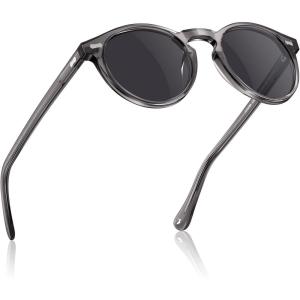 CARFIA Retro Polarized Sunglasses for Men UV400 Protection Handmade Acetate Round Frame CA5288L(R6: Grey Frame Grey Lenses)
