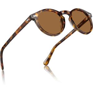 CARFIA Retro Polarized Sunglasses for Men UV400 Protection Handmade Acetate Round Frame CA5288L(R9: Tortoise Frame Brown Lenses)