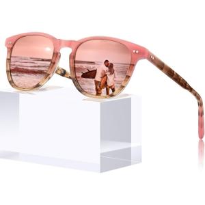 CARFIA Retro Polarized Sunglasses for Women Small and Medium Face UV Protection, Handcrafted Acetate Frame Sunnies CA5285(1. Pink Tortoise Frame Pink Mirrored)