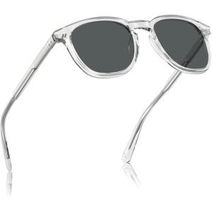 CARFIA Retro Polarized Sunglasses for Women Small and Medium Face UV Protection, Handcrafted Acetate Frame Sunnies CA5285(2. Transparent Frame Grey Lens)