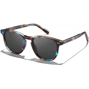 CARFIA Retro Polarized Sunglasses for Women Small and Medium Face UV Protection, Handcrafted Acetate Frame Sunnies CA5285(4. Blue Tortoise Frame Grey Lens)