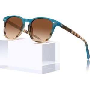 CARFIA Retro Polarized Sunglasses for Women Small and Medium Face UV Protection, Handcrafted Acetate Frame Sunnies CA5285(4. Ocean Blue Tortoise Frame Gradient Brown Lens)