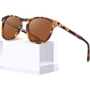 CARFIA Retro Polarized Sunglasses for Women Small and Medium Face UV Protection, Handcrafted Acetate Frame Sunnies CA5285(6. Tortoise Frame Brown Lens)