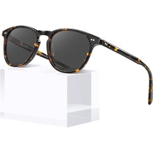 CARFIA Retro Polarized Sunglasses for Women Small and Medium Face UV Protection, Handcrafted Acetate Frame Sunnies CA5285(8. Tortoise Frame Grey Lens)