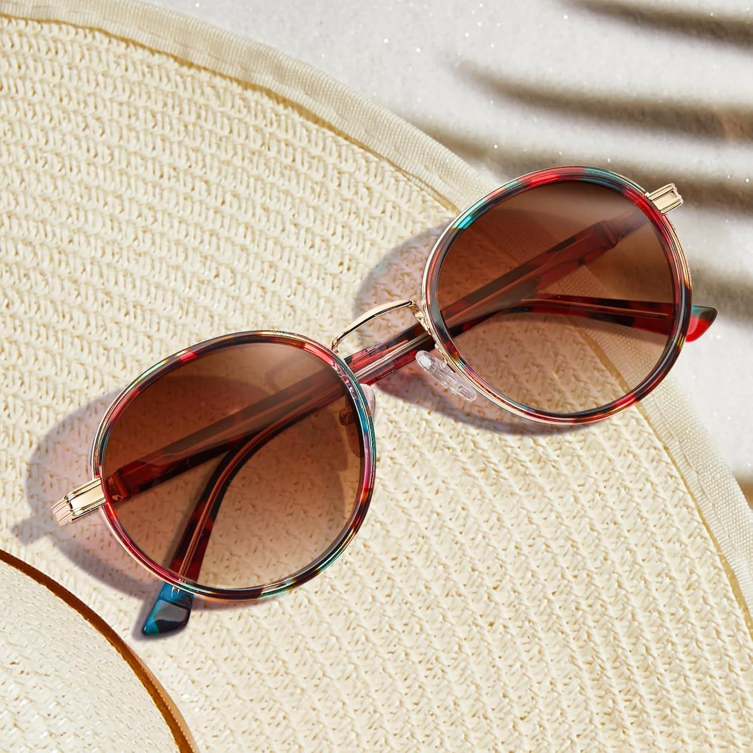 imageCARFIA AcetateMetal Frame Round Sunglasses for Women Polarized UV Protection Stylish Designer Eyewear CA19515saffron Frame Gradual Tea Lens