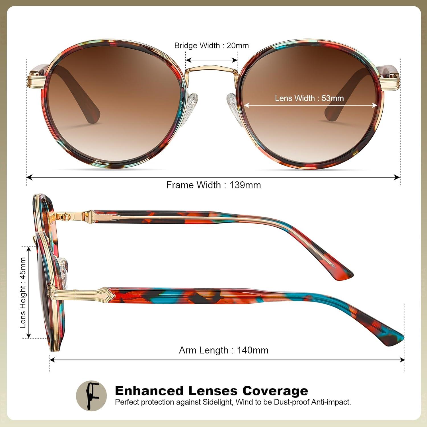 imageCARFIA AcetateMetal Frame Round Sunglasses for Women Polarized UV Protection Stylish Designer Eyewear CA19515saffron Frame Gradual Tea Lens