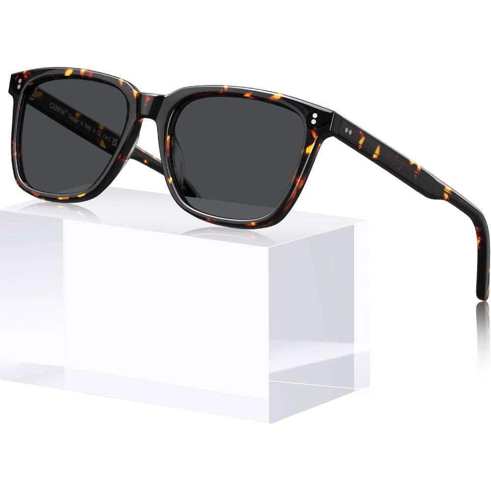 imageCARFIA Acetate Polarized Sunglasses for Women Small Face  AntiGlare UV400 Protection CA53549  Tortoise Frame Grey Lens