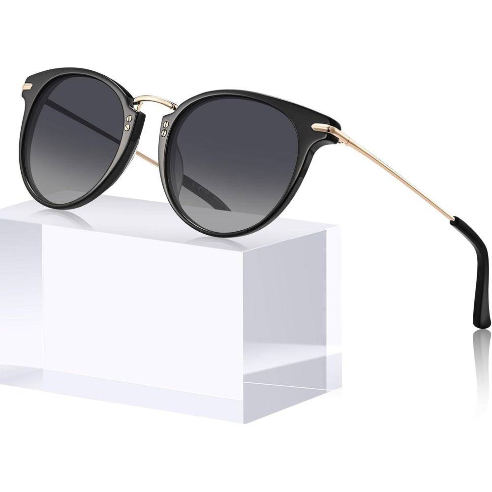 imageCARFIA Fashion Polarized Sunglasses for Women Handcrafted Acetate Sunnies CA50121 Black Frame Grey Gradient Lens