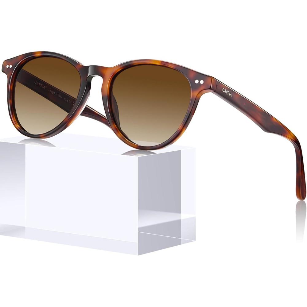 imageCARFIA Retro Womens Sunglasses Polarized Oval Acetate Durable 5Barrel Hinges UV400 Protection Shades2 Tortoise Frame Brown Gradation Lens