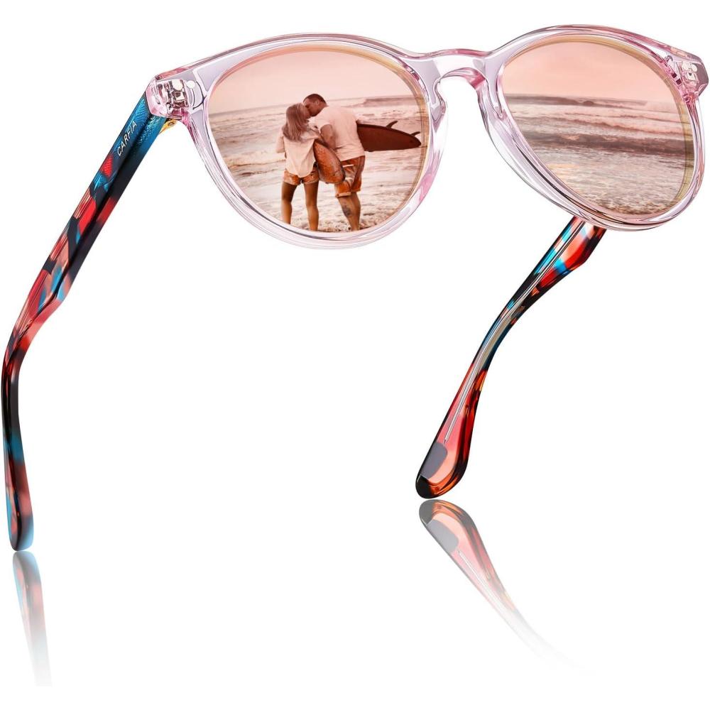 imageCARFIA Retro Womens Sunglasses Polarized Oval Acetate Durable 5Barrel Hinges UV400 Protection Shades4 Butterfly Frame Pink Mirror
