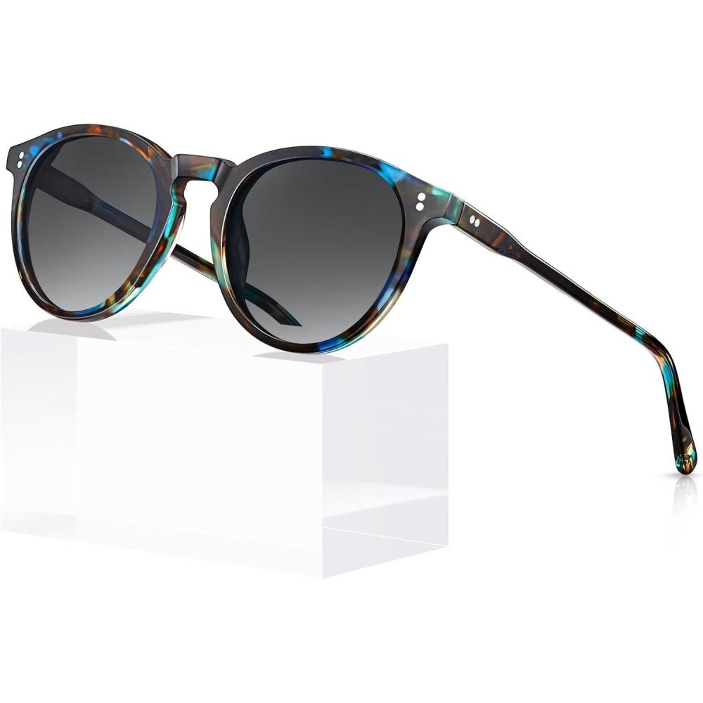 imageCARFIA Round Polarized Sunglasses for Women UV Protection Acetate Frame Classic Retro Style CA23023 Tortoise Frame Gray Gradient Lens