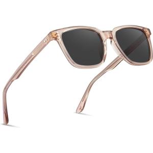 CARFIA Acetate Polarized Sunglasses for Women Small Face – AntiGlare UV400 Protection CA5354(4 – Peach Frame Grey Lens)