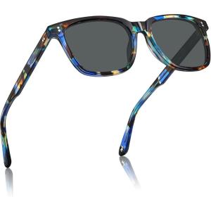 CARFIA Acetate Polarized Sunglasses for Women Small Face – AntiGlare UV400 Protection CA5354(5 – Blue Tortoise Frame Grey Lens)