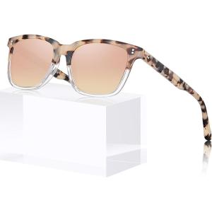 CARFIA Acetate Polarized Sunglasses for Women Small Face – AntiGlare UV400 Protection CA5354(8 – Pink Tortoise Frame Pink Mirror)