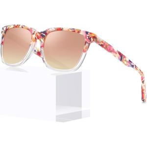 CARFIA Acetate Polarized Sunglasses for Women Small Face – AntiGlare UV400 Protection CA5354(8 – Pink White Tortoise Frame Pink Mirrored)