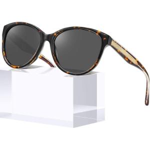CARFIA Cateye Polarized Sunglasses for Women UV Protection, Italy Handcrafted Acetate Frame with Embossed Pattern Wire Core(2. Tortoise Frame Grey Lens)